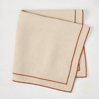 Spice Orange Embroidered Double Line Natural Cotton Napkin