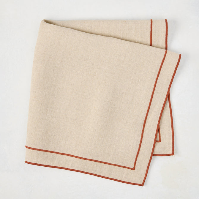 Spice Orange Embroidered Double Line Natural Cotton Napkin