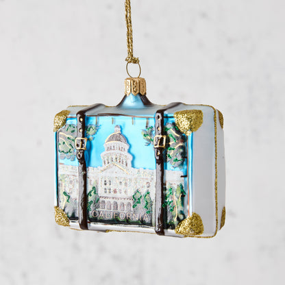 california state building suitcase ornament