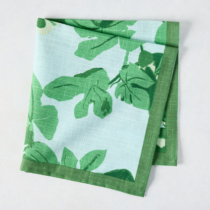 Peter Dunham + Hudson Grace Green Fig Leaf Printed Pale Blue Napkin