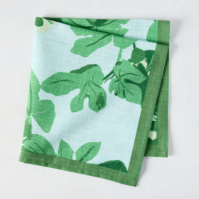 Peter Dunham + Hudson Grace Green Fig Leaf Printed Pale Blue Napkin