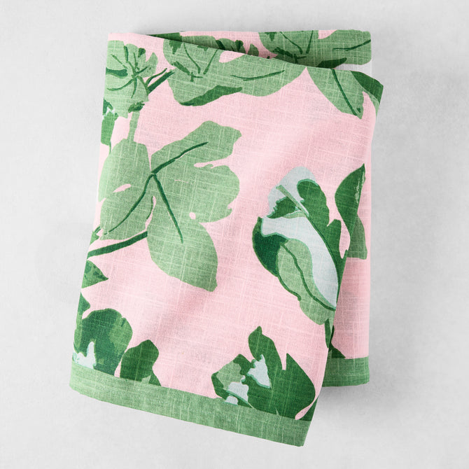 Peter Dunham + Hudson Grace Green Fig Leaf Printed Pink Tablecloth