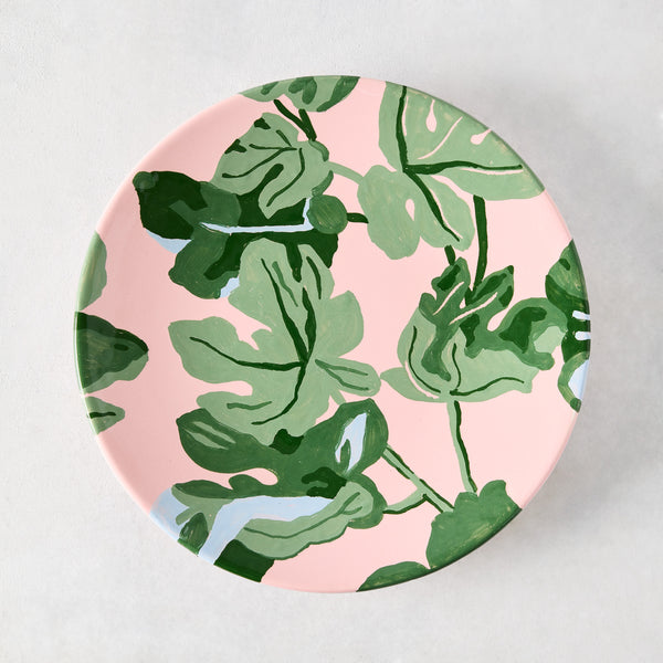 Peter Dunham + Hudson Grace Hand-Painted Green Fig Leaf Pink Salad Plate