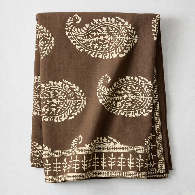 Peter Dunham + Hudson Grace Kashmir Paisley Chocolate Brown Printed Tablecloth