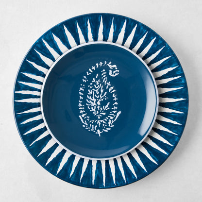 Peter Dunham + Hudson Grace Indigo Blue Hand-Painted Sunburst Dinner Plate
