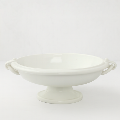 White Ceramic Pedestal Fruit Bowl with Ring Handle