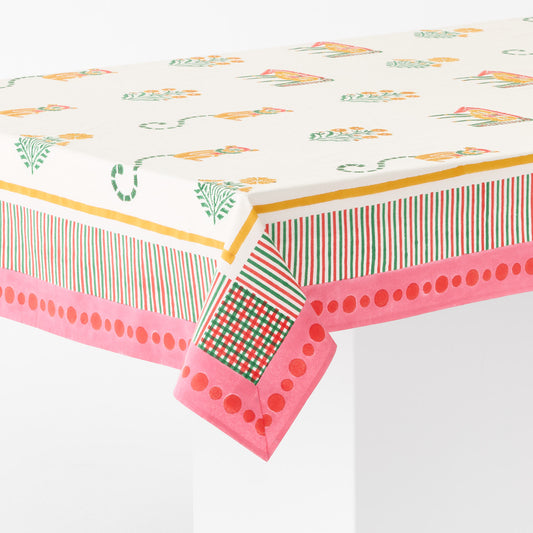 Pink Block Print Tablecloth