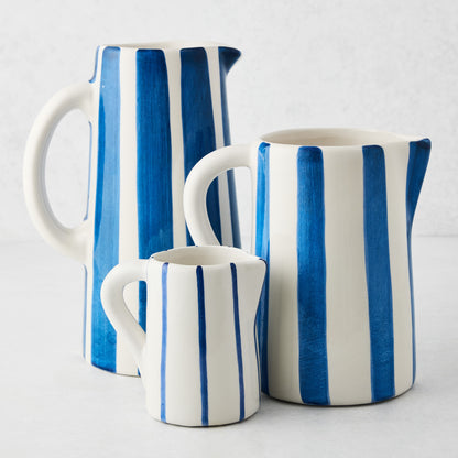 Portofino Blue Stripe Large Ceramic Pitcher