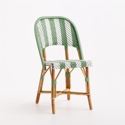 Rattan Fouquets White and Green Chevron Bistro Chair
