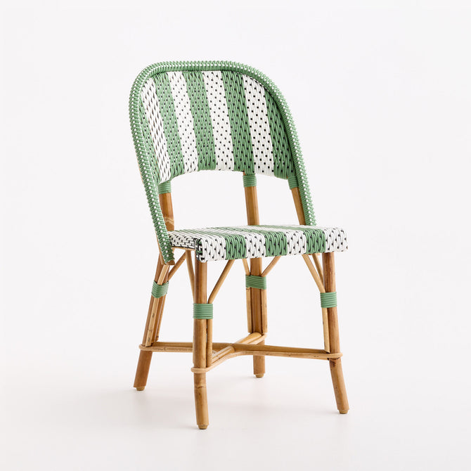 Rattan Fouquets White and Green Chevron Bistro Chair