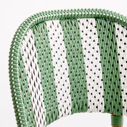 Rattan Fouquets White and Green Chevron Bistro Chair