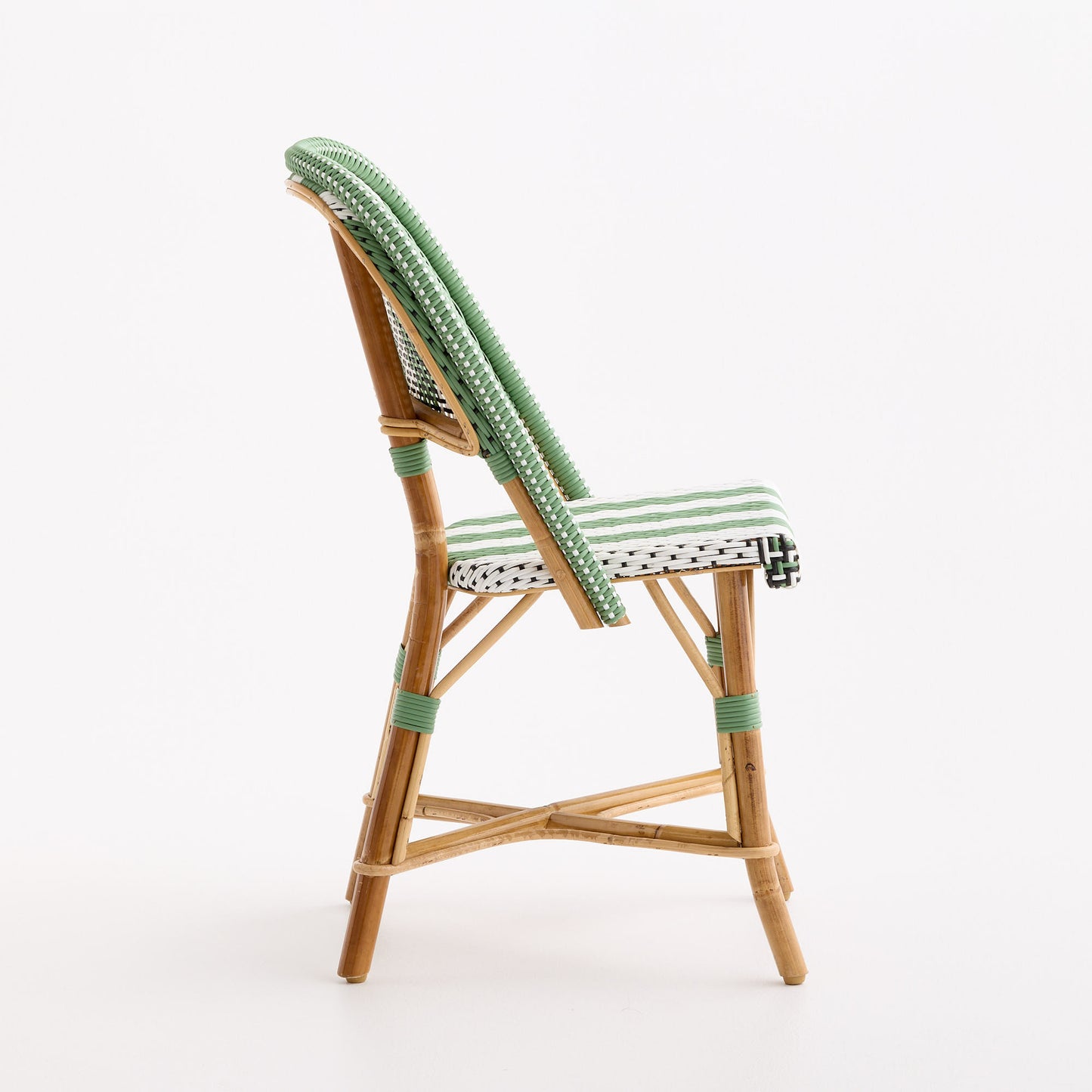 Rattan Fouquets White and Green Chevron Bistro Chair