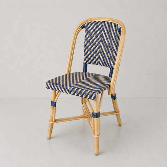 Rattan Fouquets Blue Chevron Bistro Chair