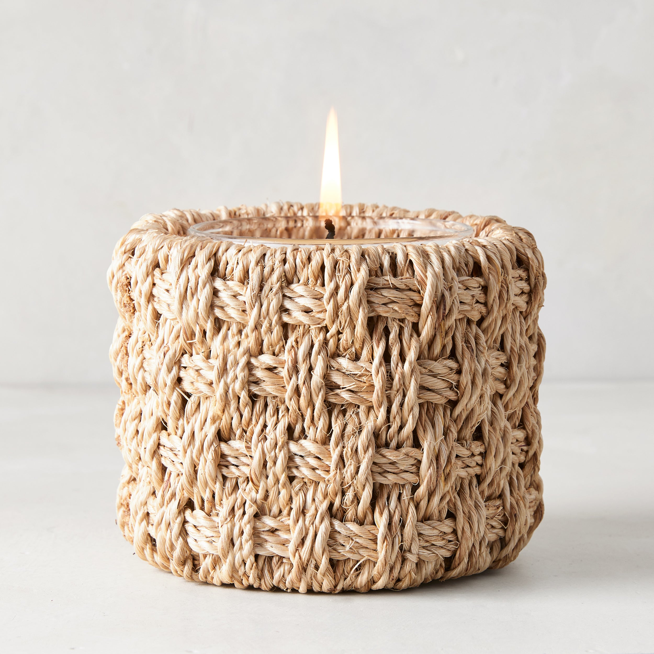 Rattan Abaca Overlapping Weave Votive Holder Hudson Grace