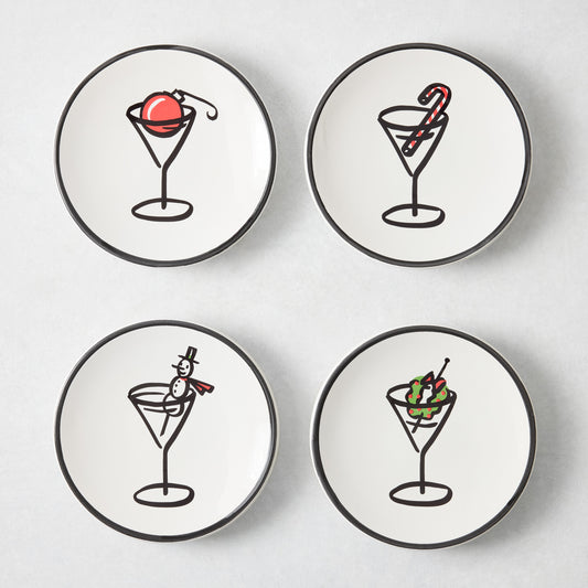Rob Wilson + Hudson Grace Hand-Painted Holiday Cocktail Appetizer Plates, set of 4