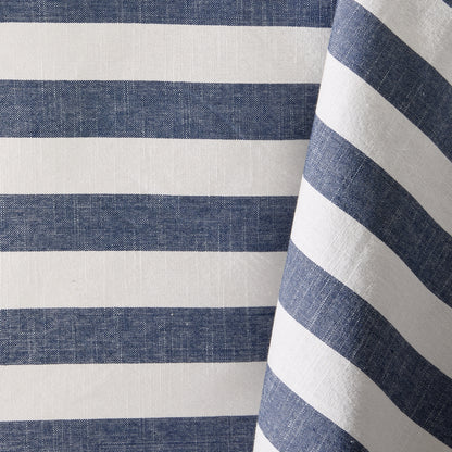 Rockport Navy Blue Stripe Cotton Tablecloth with Orange Trim