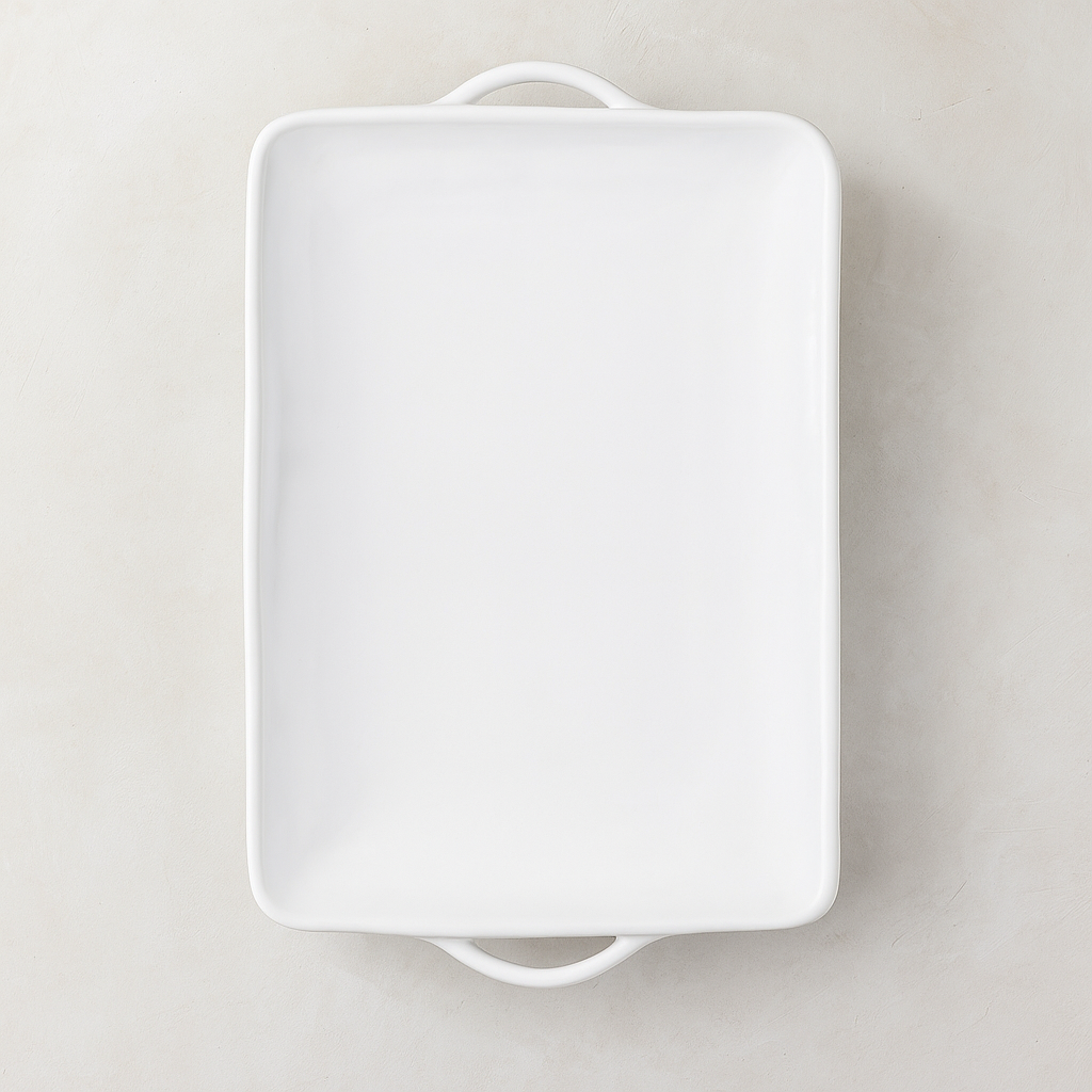 Rustico White Ceramic Serving Platter with Handles