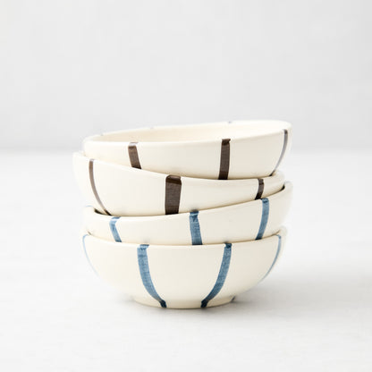 Salerno Blue and Brown Stripe Dipping Bowls Set