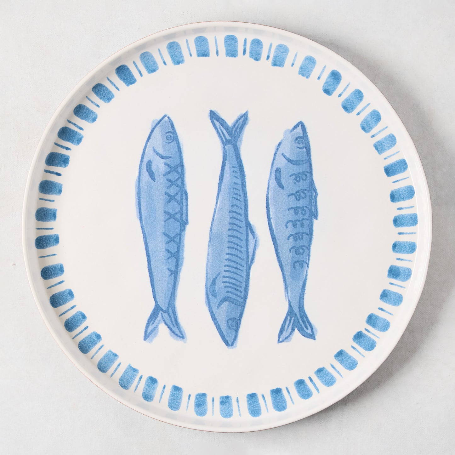 Painted Blue Sardine Terracotta Round Serving Platter