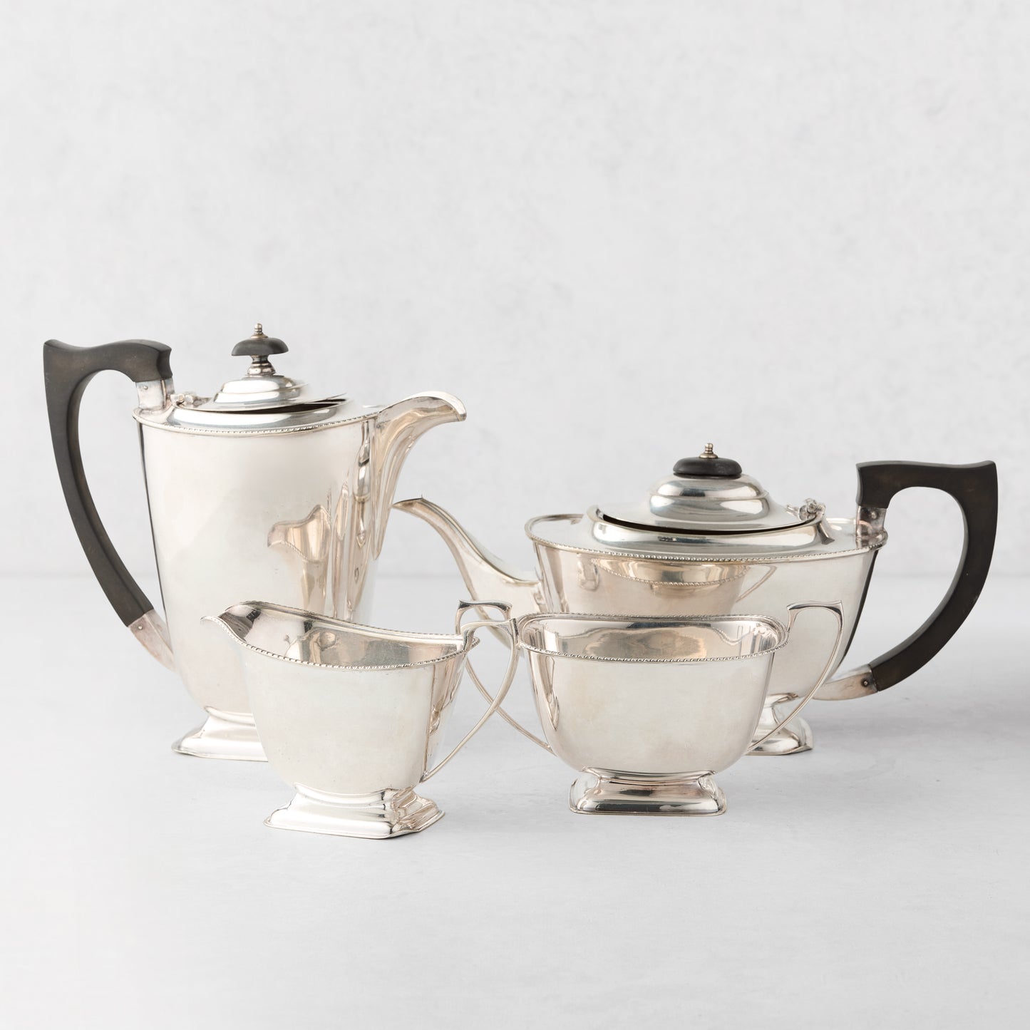 Vintage Silverplate 4-Piece Tea Set with Black Handles