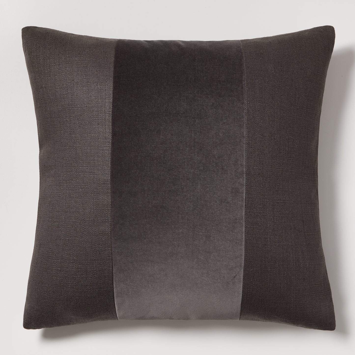 Slate Grey Tonal Wide Velvet Stripe and Linen Pillow