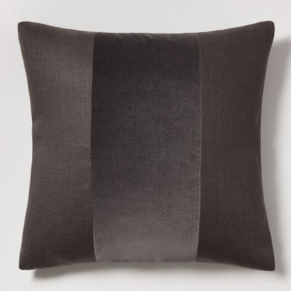 Slate Grey Tonal Wide Velvet Stripe and Linen Pillow