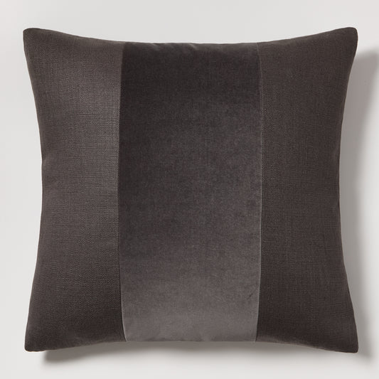 Slate Grey Tonal Wide Velvet Stripe and Linen Pillow