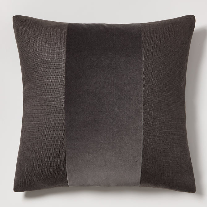 Slate Grey Tonal Wide Velvet Stripe and Linen Pillow