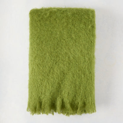 Pesto Green Solid Mohair Throw Blanket