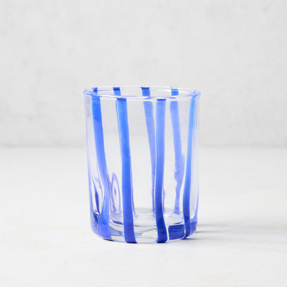 Dark Blue Stripe Double Old Fashioned Glass