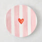 Painted Pink Stripe and Red Heart Valentine's Day Salad Plate