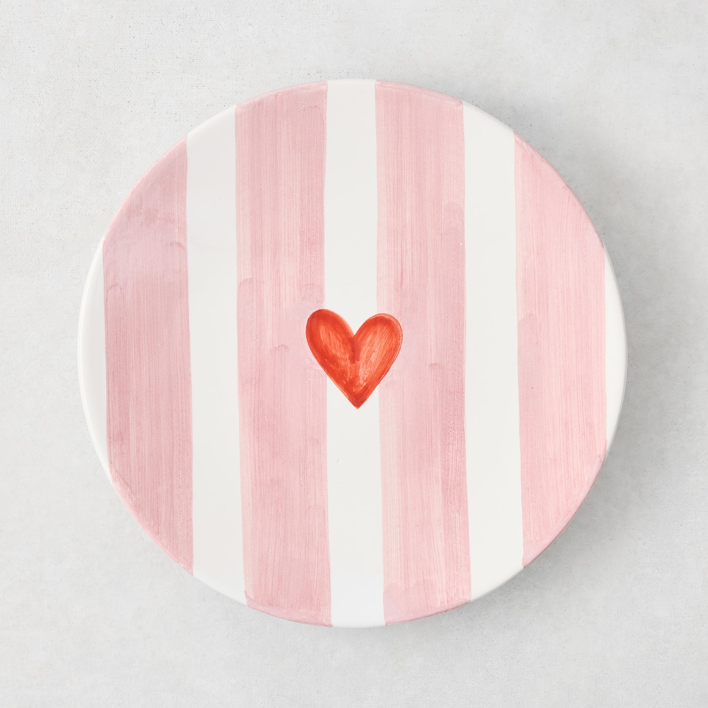Painted Pink Stripe and Red Heart Valentine's Day Salad Plate