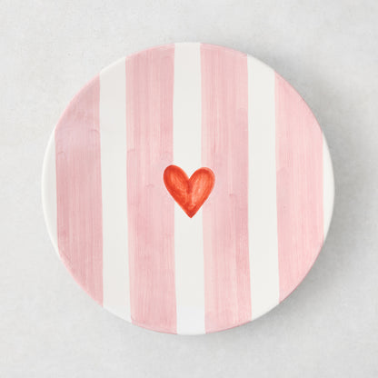 Painted Pink Stripe and Red Heart Valentine's Day Salad Plate