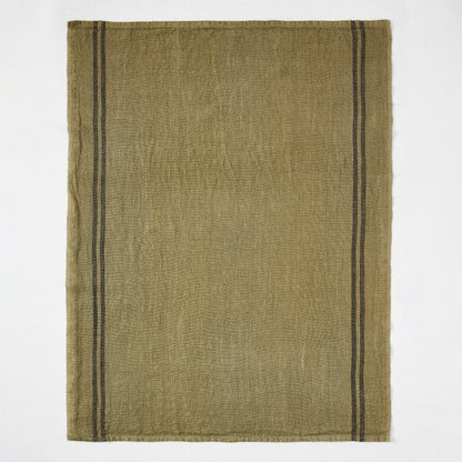 Striped Green French Linen Hand Towels, Set of 2