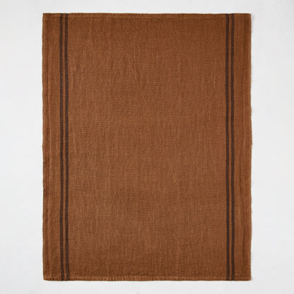 Striped Brown French Linen Hand Towels, Set of 2