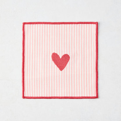 Embroidered Striped Heart Valentine's Day Coasters, Set of 4