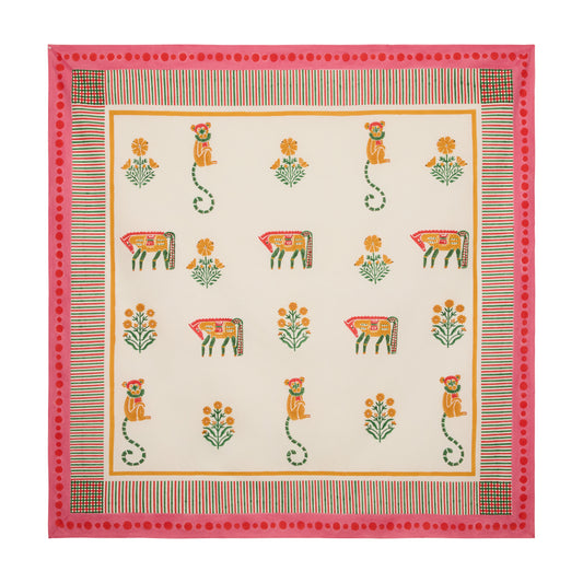 Pink Block Print Tablecloth