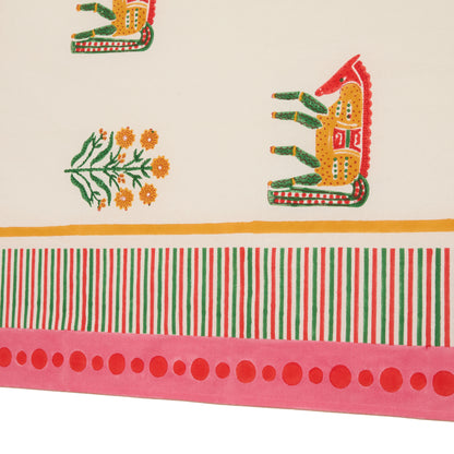 Pink Block Print Tablecloth
