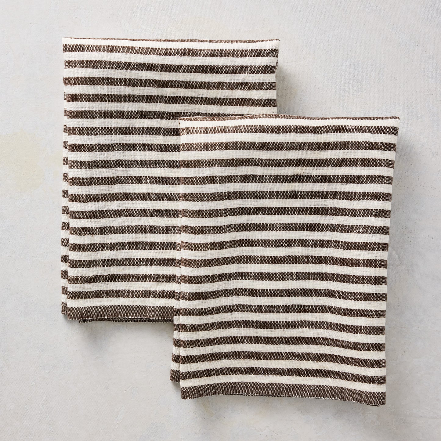 Chocolate Brown Ticking Stripe Linen Hand Towel, Set of 2