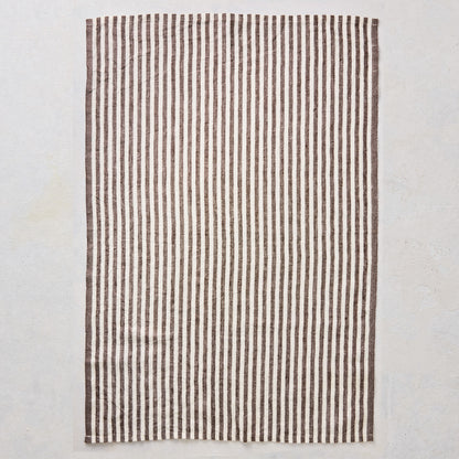 Chocolate Brown Ticking Stripe Linen Hand Towel, Set of 2