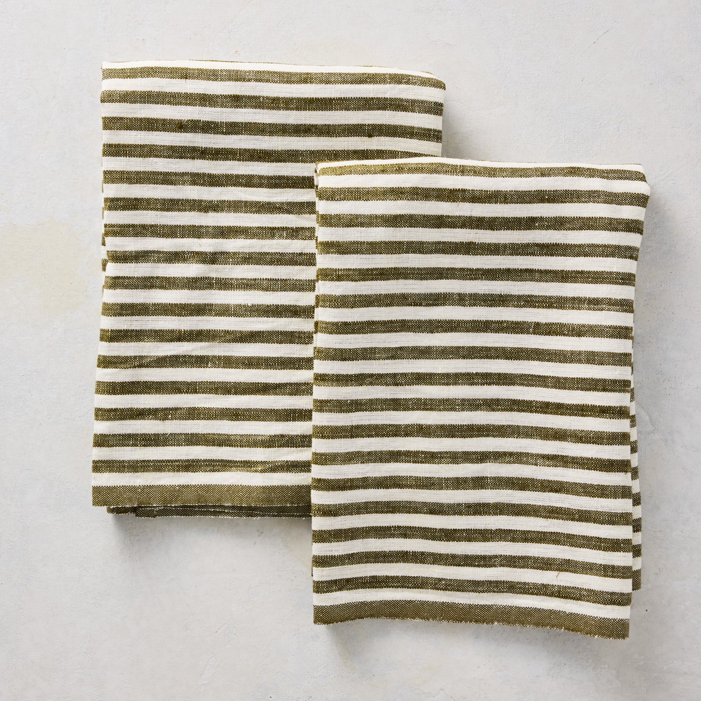 Green Ticking Stripe Linen Linen Hand Towel, Set of 2