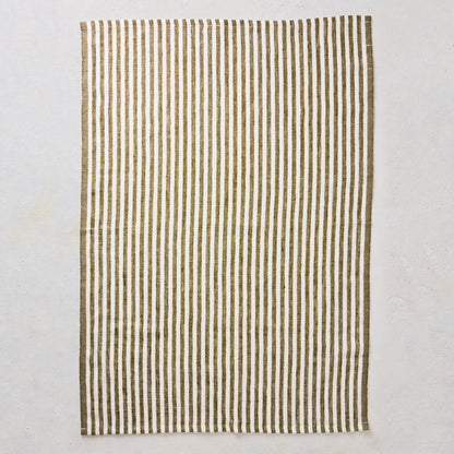 Green Ticking Stripe Linen Linen Hand Towel, Set of 2