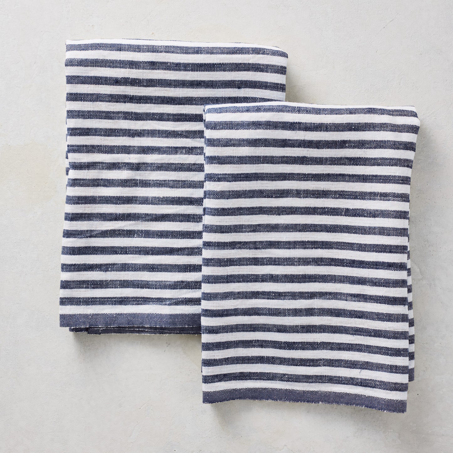 Navy Blue Ticking Stripe Linen Hand Towel, Set of 2
