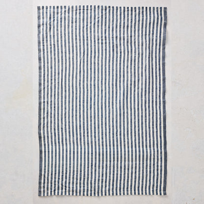 Navy Blue Ticking Stripe Linen Hand Towel, Set of 2
