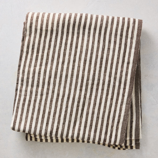Chocolate Brown Ticking Stripe Linen Tablecloth