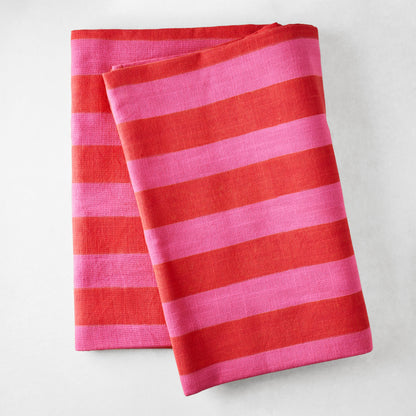 Pink and Orange Tonal Hampton Stripe Cotton Tablecloth