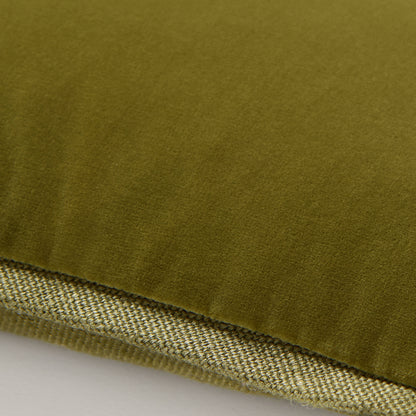 Pesto Green Tonal Reversible Velvet and Linen Lumbar Pillow