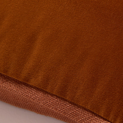 Rust Orange Tonal Reversible Velvet and Linen Lumbar Pillow