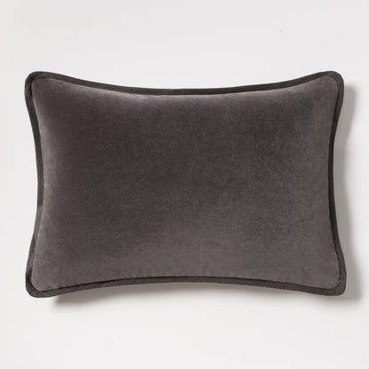 Slate Grey Tonal Reversible Velvet and Linen Lumbar Pillow