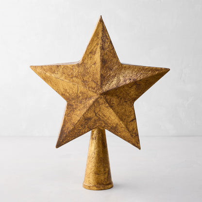 Antique Gold Paper Mache Star Tree Topper